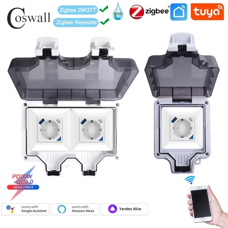 Dual Monitor Stand - Coswall-Prise EU étanche IP66, Tuya, WiFi,