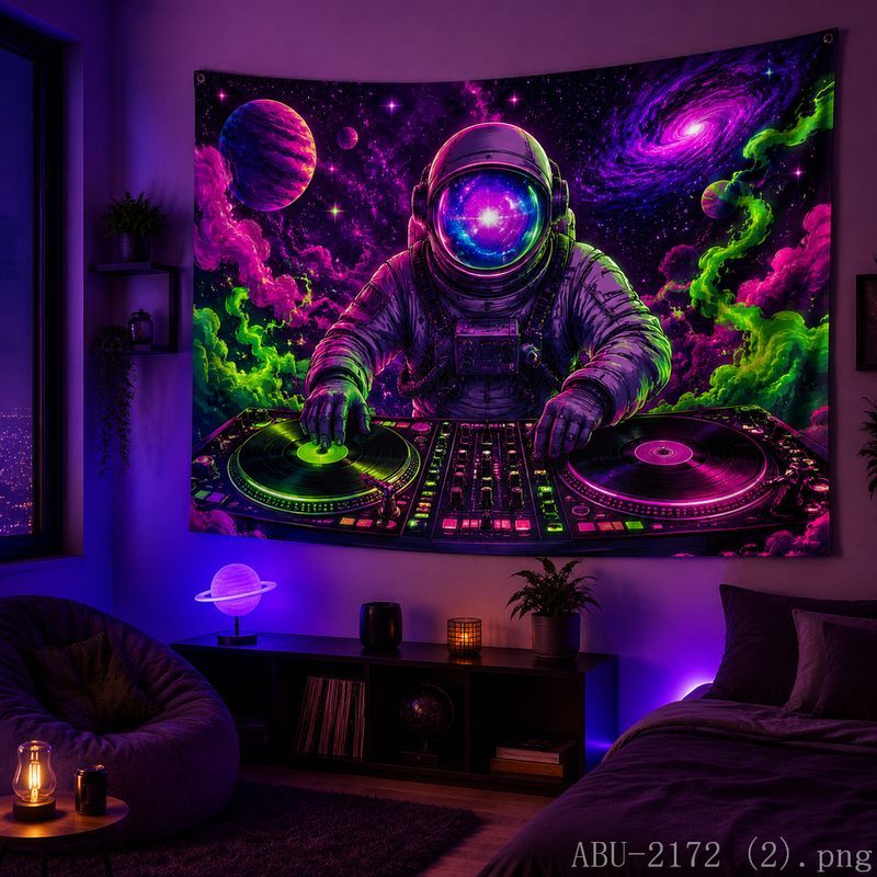 Esports Gaming Bar - Tapisserie murale astronaute spatial, galaxie psychédélique,